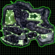 A satellite image of the mountain village