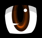 A renderng of a red eye in a typical anime style.