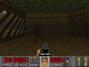 A partially invisible player as seen by another player (in multiplayer mode) on E1M3: Toxin Refinery.