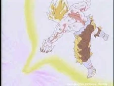 Goku fires the Angry Kamehameha against Frieza.