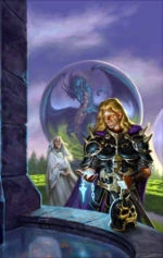 Goldmoon and Dhamon, with Khellendros at the back. Illustration by Matt Stawicki.