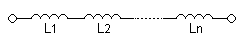 A diagram of several inductors, connected end to end, with the same amount of current going through each