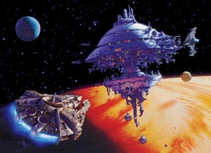 Una nave coreliana (YT-2000) se aproxima la Estación GemDiver sobre Yavin.