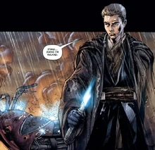 Anakin durante su misión al lluvioso planeta Jabiim.