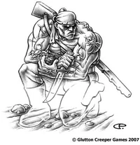 A super mutant Nightkin commando using a Stealth Boy in Craig Petersen's illustration from the cancelled Fallout d20 RPG
