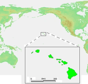 Map of the United States with Hawaii highlighted