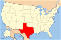 Map of the USA highlighting Texas