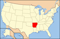Map of the USA highlighting Arkansas