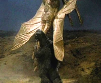 Godzilla displays his formidable physical strength by throwing his arch-enemy, King Ghidorah over his head in (Godzilla vs. Gigan, 1972)