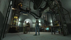 Alyx Vance and Judith Mossman discussing in Eli Vance's lab at Black Mesa East.