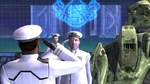 SPARTAN-117 and Sergeant Johnson saluting to Lord Hood.