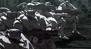 A squadron of Dire Wolves in firing positons