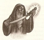 Albus Dumbledore holding Godric Gryffindor's sword.