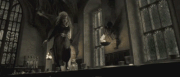 Bellatrix battling someone at Great Hall of Hogwarts Castle in 1996.