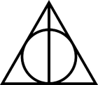 The symbol of the Deathly Hallows. The vertical line represents the Elder Wand; the circle, the Resurrection Stone; the triangle, the Cloak of Invisibility
