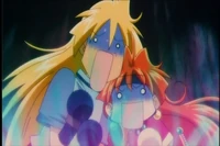 Lina and Gourry scared of the restaurant owner