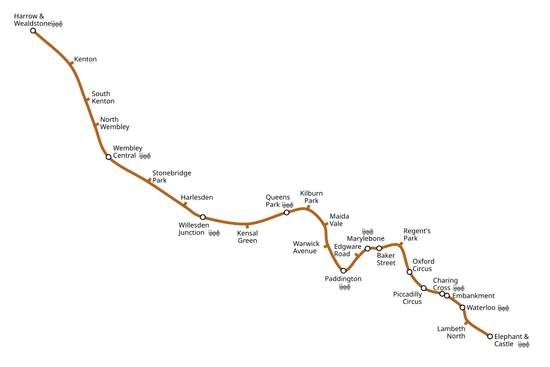 Geographically accurate path of the Bakerloo line