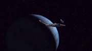 Die Enterprise im Orbit Heimatwelt der Netzartigen Lebensform.