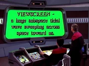 Dreharbeiten am Set der Brücke der USS Voyager.