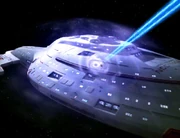 Feuer eines Kazon-Schiffes direkt auf Frachtraum 2