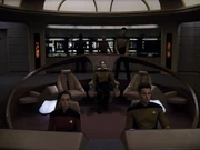 The bridge of the Enterprise-D with nightshift illumination.