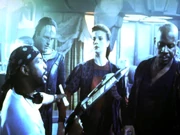 LeVar Burton directs Terry Farrell and Avery Brooks on the set of "Things Past"