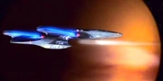 The Aldean repulsor beam knocking the Enterprise away from the planet
