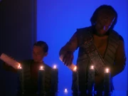 Worf and Jeremy Aster performing the r'uustai