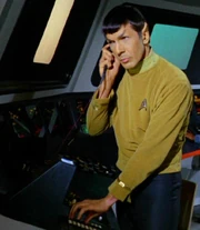 Spock at his science station, outfitted with a scope (2265)