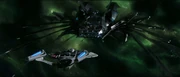 The Scimitar begins to deploy the weapon on the Enterprise.