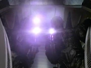 Two members of the Swarm species fire neuroelectric weapons.