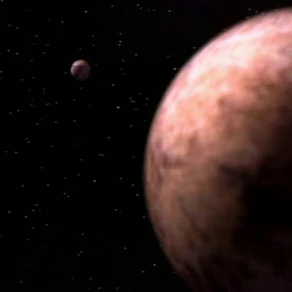The USS Enterprise-D in orbit of Omicron Theta