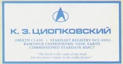 Plaque inaugurale du SS Tsiolkovsky