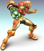 Samus Aran, as she appears in Super Smash Bros. Brawl