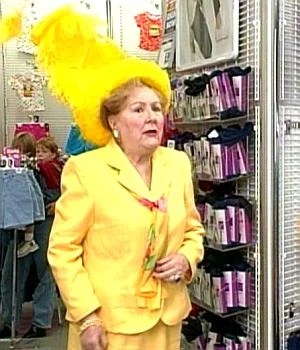 Justine Johnston, in her Big Bird-lookalike hat
