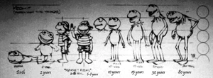 Kermit through the years concept art, displayed at Muppetfest.