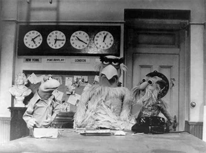 Some of the cast from "The Muppet Show: Sex and Violence". Nigel, Sam the Eagle and Floyd Pepper.