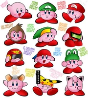 Fanart dos poderes de Kirby após absorver cada lutador em Super Smash Bros.