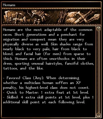 Human race selection screenshot