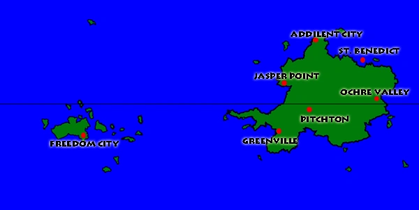 Map of New Luna featuring its seven city-states
