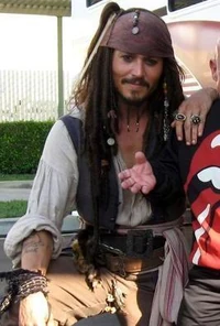 Johnny Depp as Jack Sparrow on set.