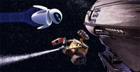 WALL•E and EVE in space around the Axiom.