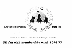 Fan Club membership card (reprinted from 'Simian Scrolls' fanzine, Issue 4)