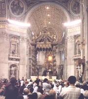 The high altar and baldachino before a papal Mass