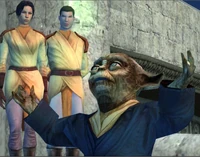 Рыцари Старой Республики: мастер-джедай Вандар Токаре и люди-джедаи в легких робах, принятых в тот период.