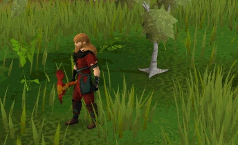 A player using the Inferno adze to cut a tree