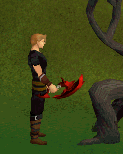 A player cutting down a tree using Woodcutting.