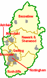 Local authority boundaries in Nottinghamshire