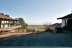 Cowell College with the Monterey Bay in the background