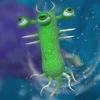 Squiggly, üç gözlü, dikenli bir hücre